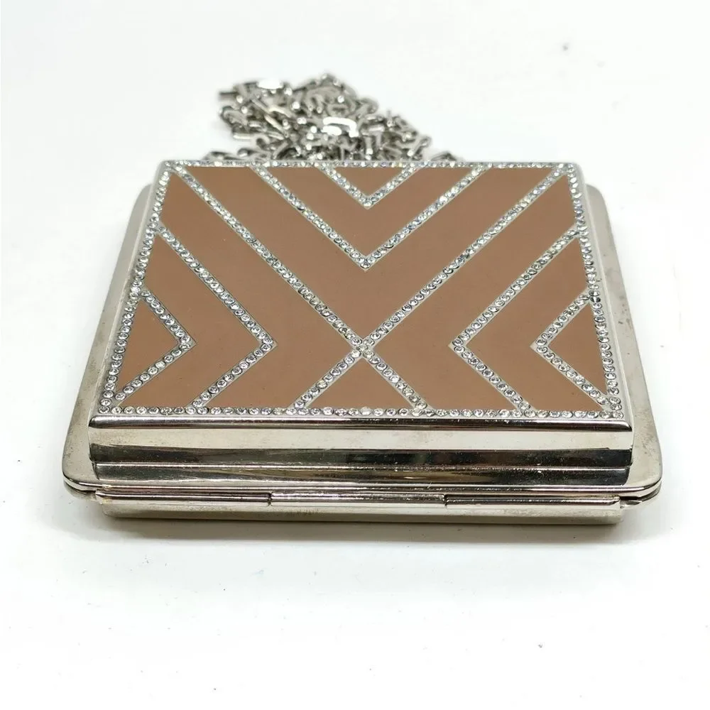 Auth Valentino Garavani Tan Enamel Rhinestone Geometric Clutch Minaudière Chain